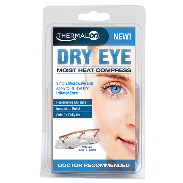 Thermalon Dry Eye Compress. Moist Heat Compress provides relief from dry, irritated eyes caused by dry eye syndrome, digital eye strain, and other eye irritations. Microwave activated moist heat warm compress.