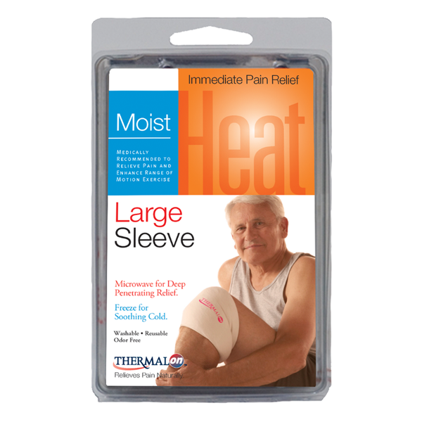 Thermalon Moist Heat Sleeve provides moist heat therapy and cold therapy for natural pain relief. Soft conforming wrap is perfect for joint pain relief, knee pain relief, elbow pain relief.