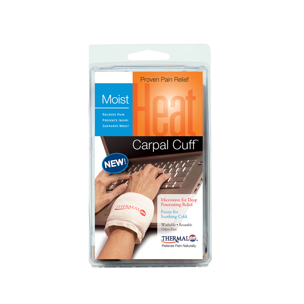 Thermalon Moist Heat Carpal Cuff. Microwave for moist heat treatment. Freeze for cold therapy. Natural pain relief for carpal tunnel and other wrist pain.